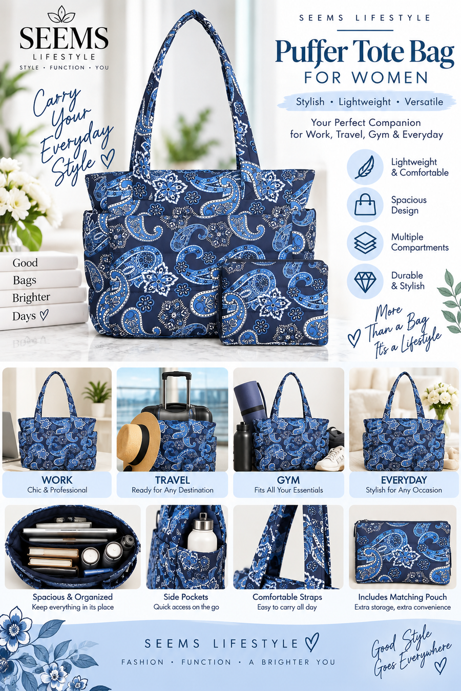 TOPDesign Puffer Tote Bag for Women