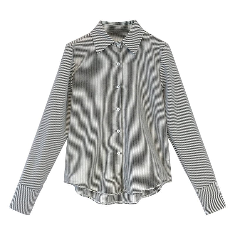 Bottoming Shirt Fashion Loose Long-Sleeved Vertical Striped Shirt - SEEMS Lifestyle