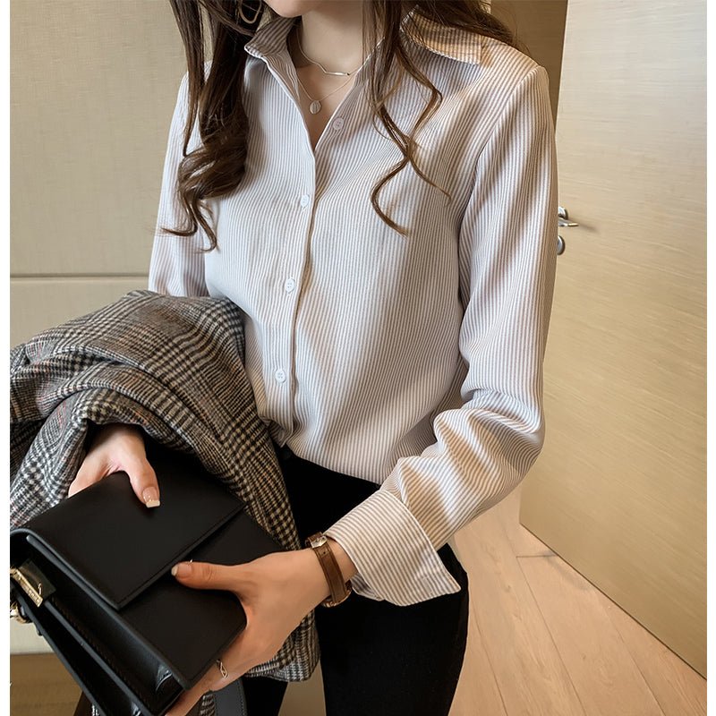 Bottoming Shirt Fashion Loose Long-Sleeved Vertical Striped Shirt - SEEMS Lifestyle