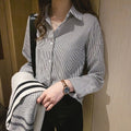 Bottoming Shirt Fashion Loose Long-Sleeved Vertical Striped Shirt - SEEMS Lifestyle