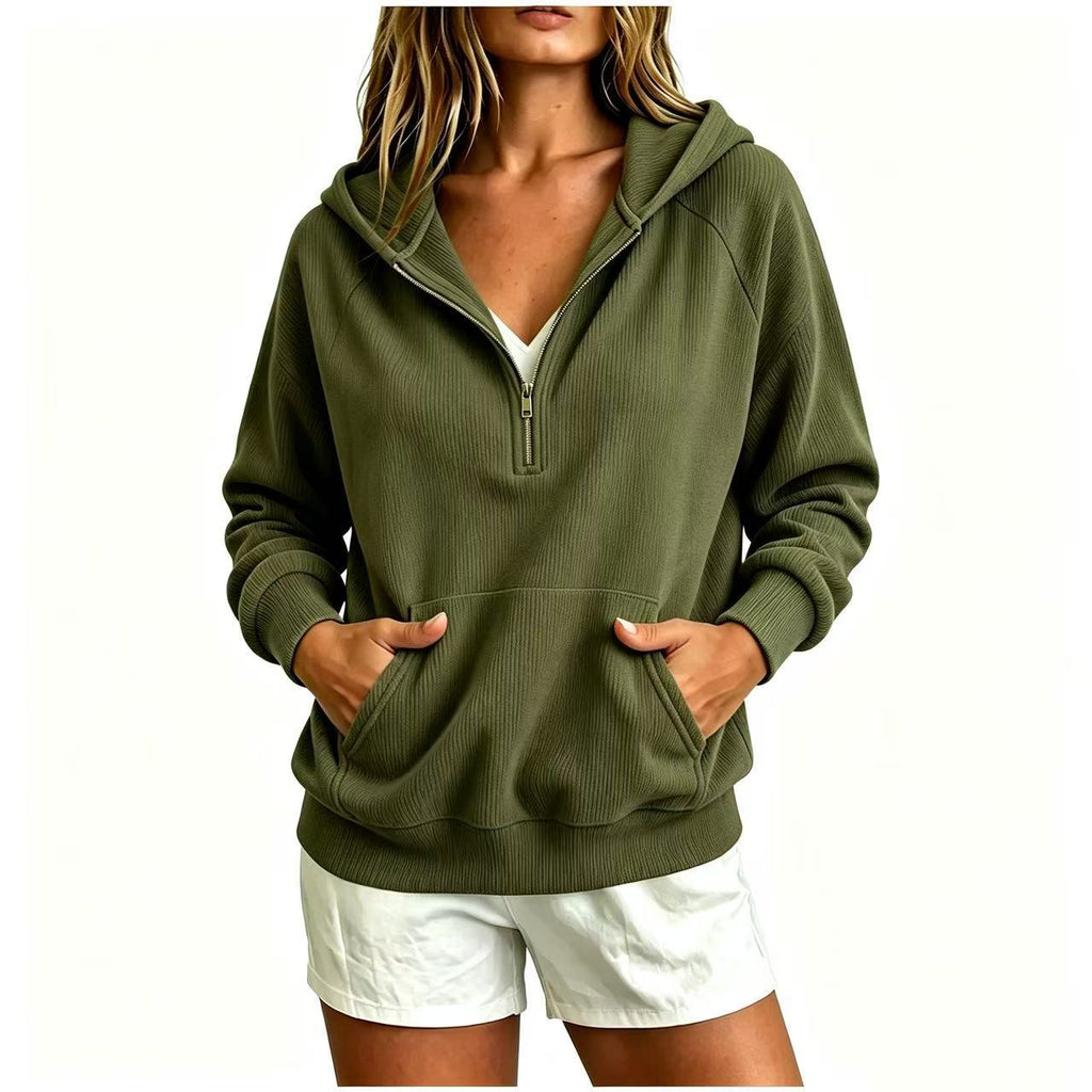 Corduroy Hooded Casual Sweatshirt Loose-fit Zip-up Pullover - SEEMS Lifestyle