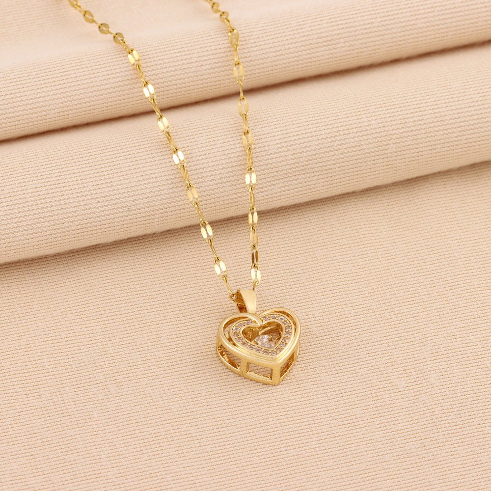 Double-layer Love Necklace With Rhinestones Titanium Steel Pendant - SEEMS Lifestyle
