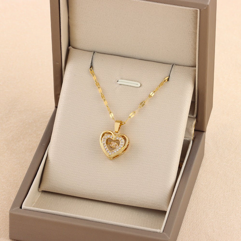 Double-layer Love Necklace With Rhinestones Titanium Steel Pendant - SEEMS Lifestyle