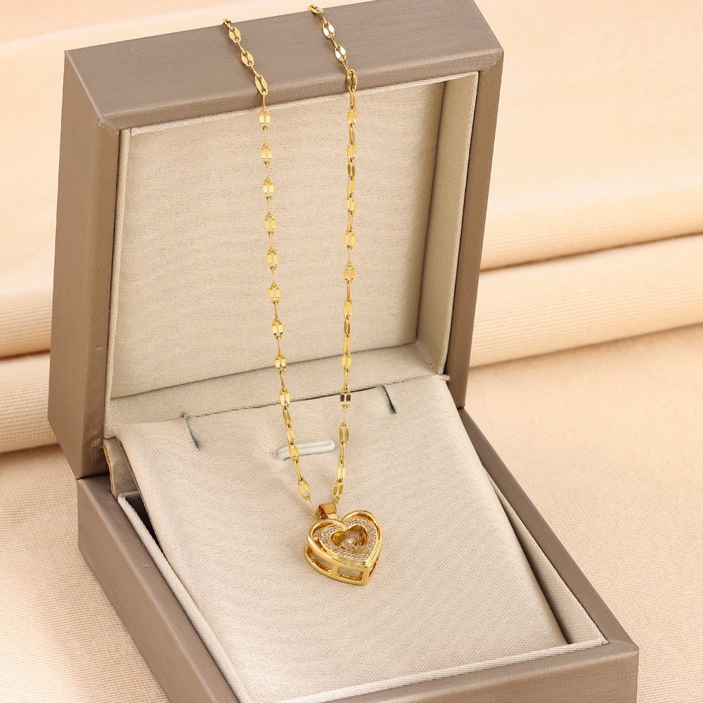 Double-layer Love Necklace With Rhinestones Titanium Steel Pendant - SEEMS Lifestyle