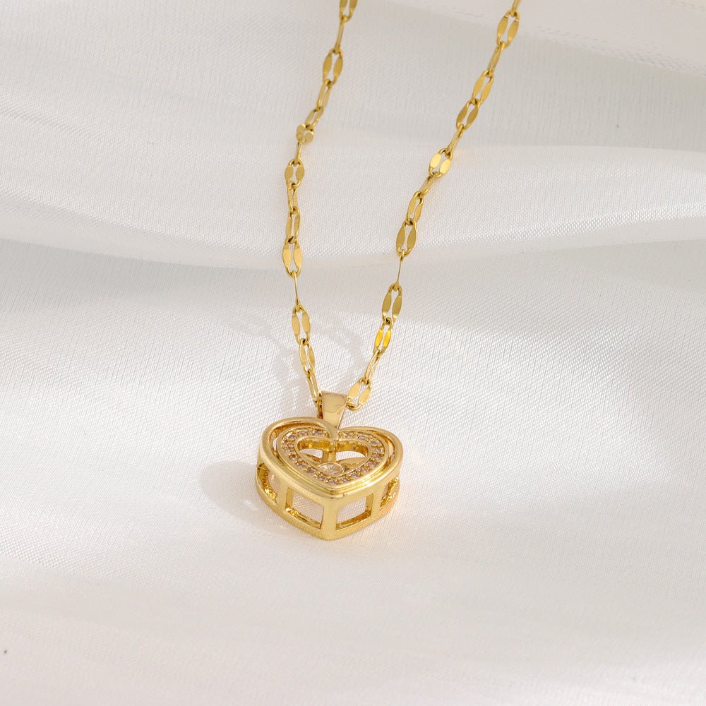 Double-layer Love Necklace With Rhinestones Titanium Steel Pendant - SEEMS Lifestyle