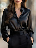 Elegant Satin Long Sleeve Blouse For Women - SEEMS Lifestyle