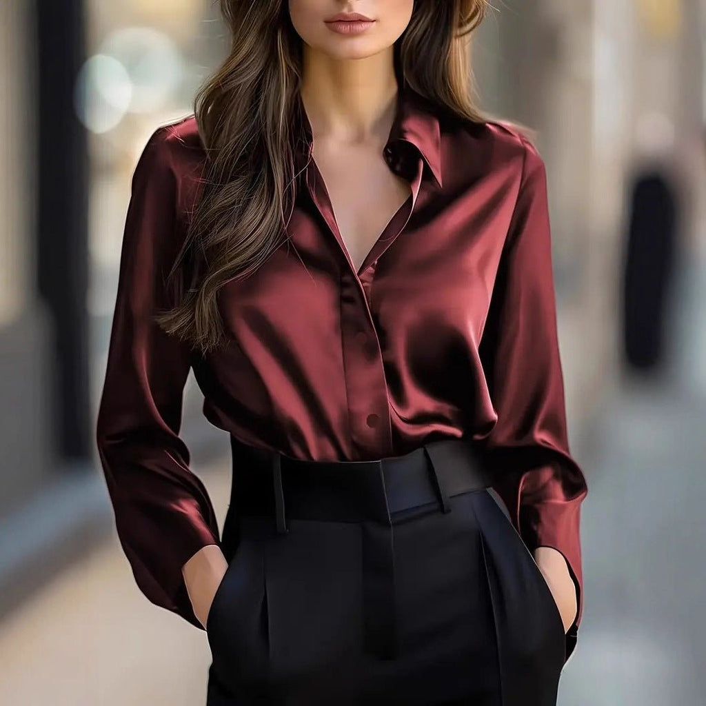 Elegant Satin Long Sleeve Blouse For Women - SEEMS Lifestyle
