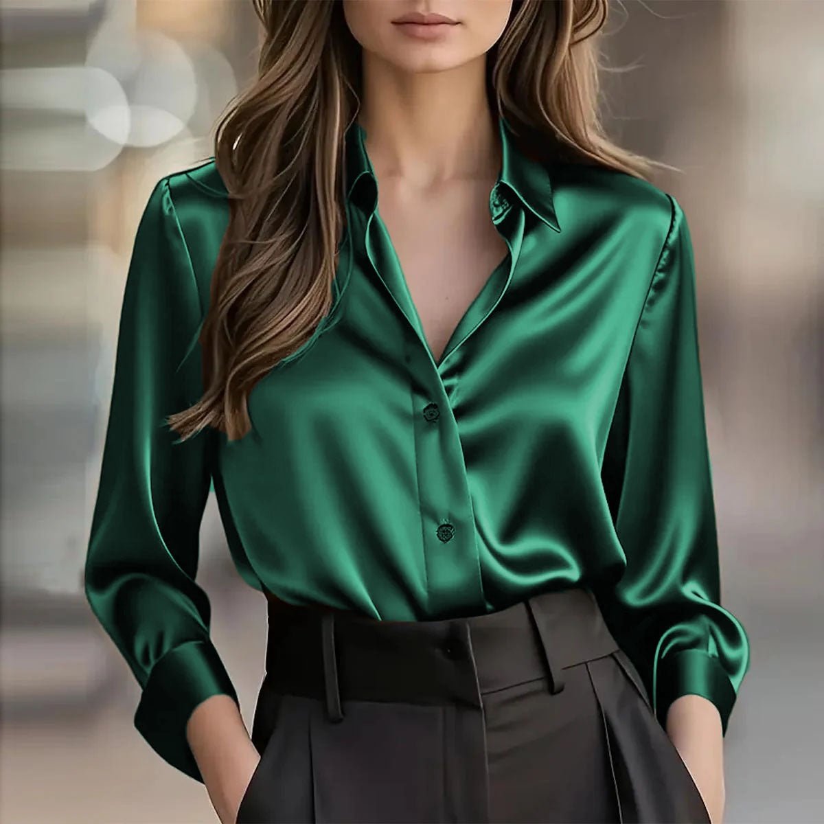 Elegant Satin Long Sleeve Blouse For Women - SEEMS Lifestyle