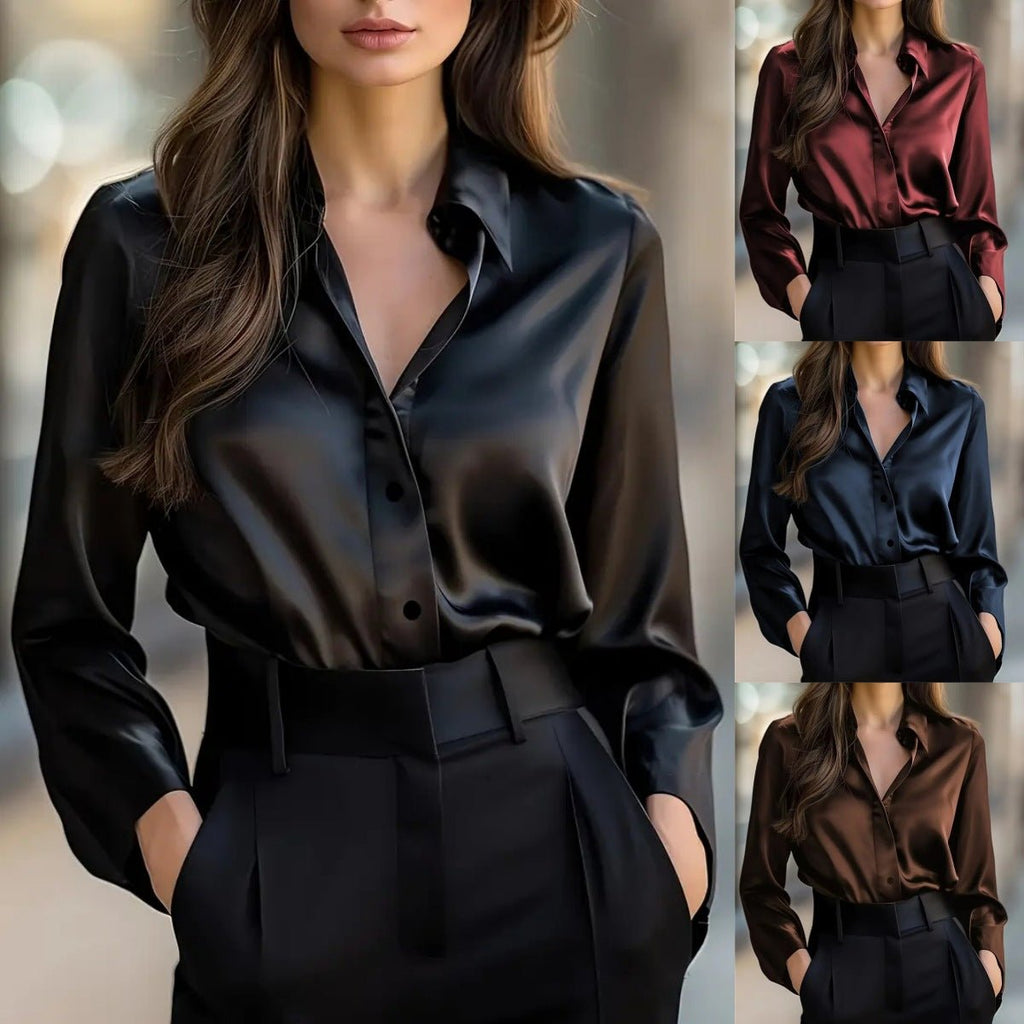 Elegant Satin Long Sleeve Blouse For Women - SEEMS Lifestyle