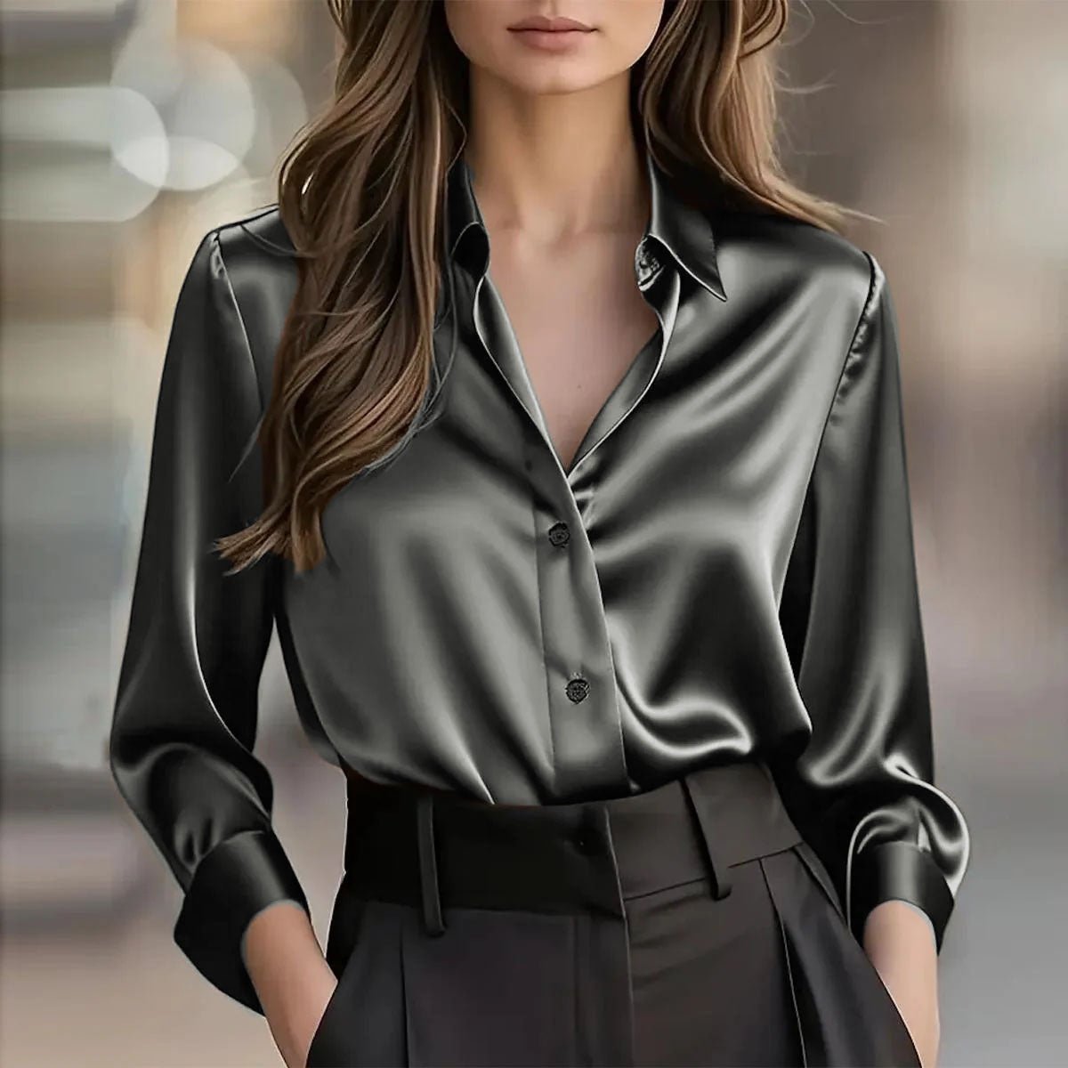 Elegant Satin Long Sleeve Blouse For Women - SEEMS Lifestyle