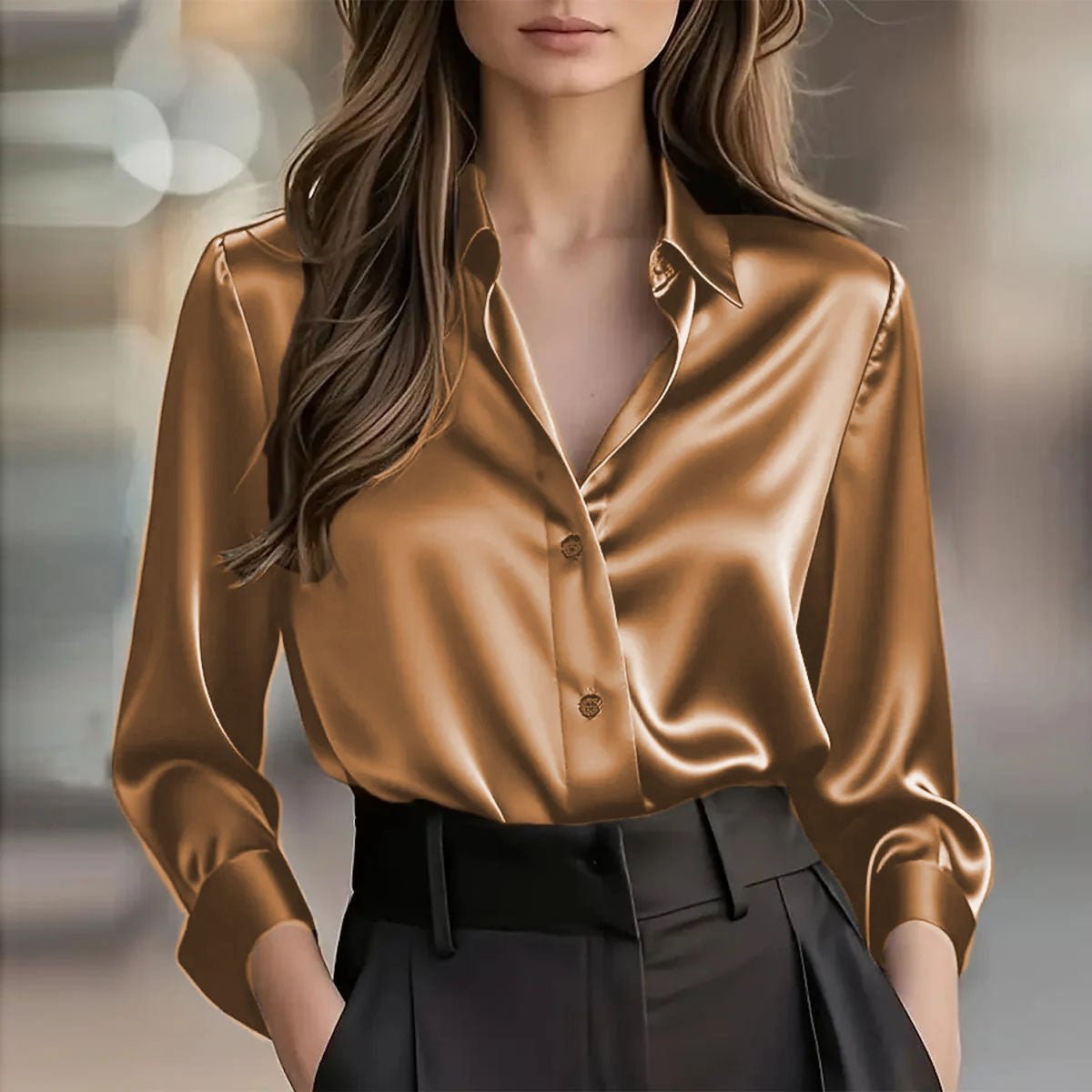 Elegant Satin Long Sleeve Blouse For Women - SEEMS Lifestyle