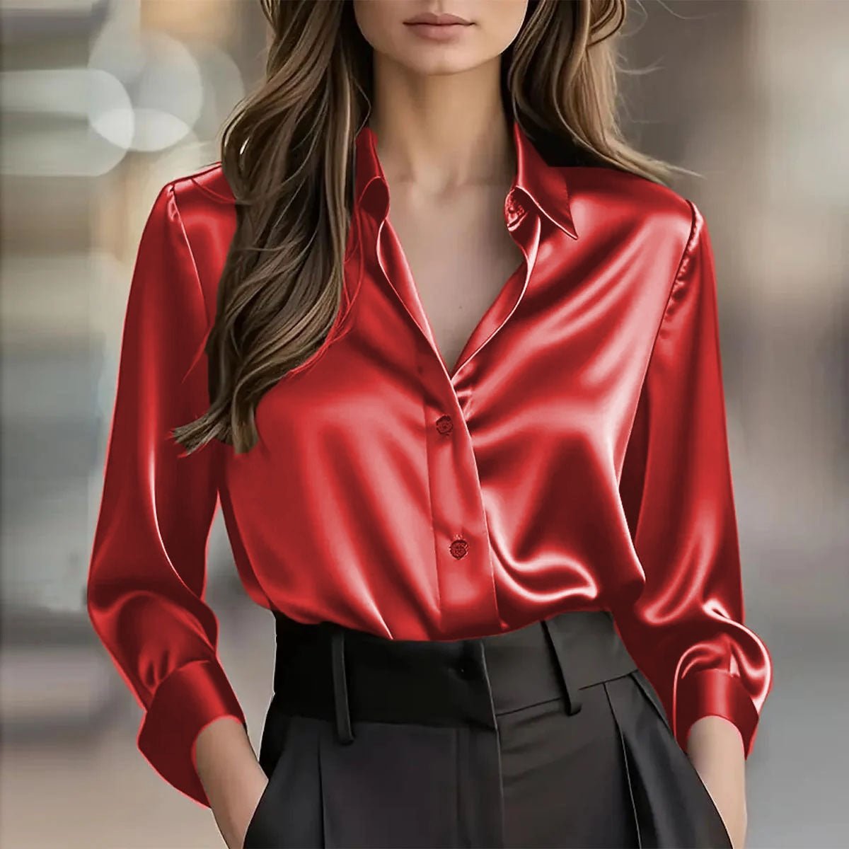 Elegant Satin Long Sleeve Blouse For Women - SEEMS Lifestyle