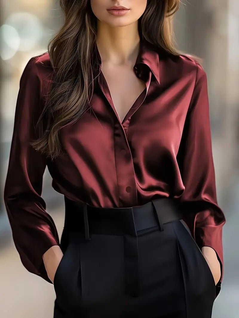 Elegant Satin Long Sleeve Blouse For Women - SEEMS Lifestyle
