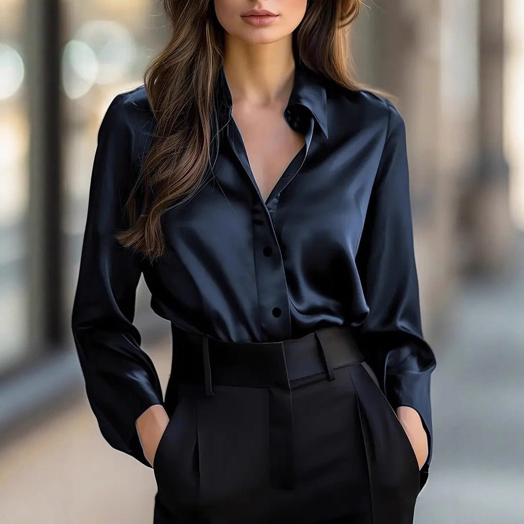 Elegant Satin Long Sleeve Blouse For Women - SEEMS Lifestyle