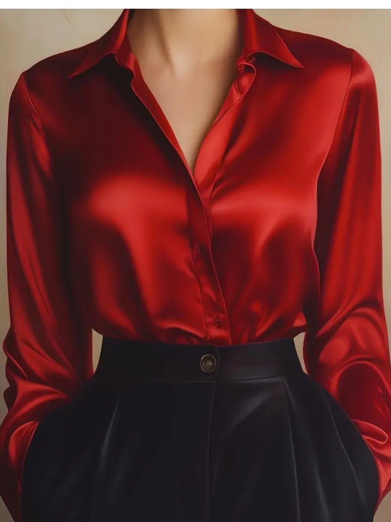 Elegant Satin Long Sleeve Blouse For Women - SEEMS Lifestyle
