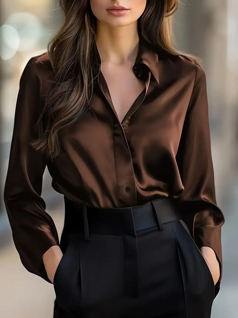 Elegant Satin Long Sleeve Blouse For Women - SEEMS Lifestyle