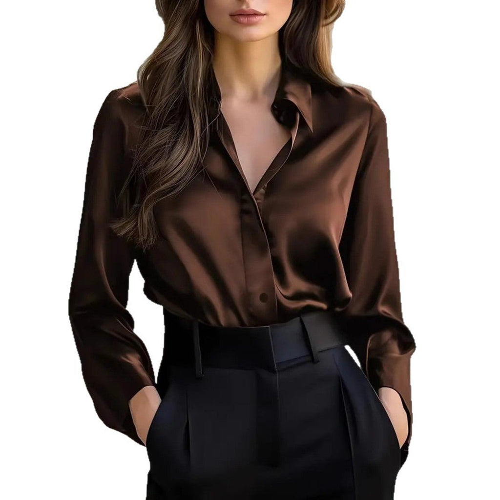 Elegant Satin Long Sleeve Blouse For Women - SEEMS Lifestyle