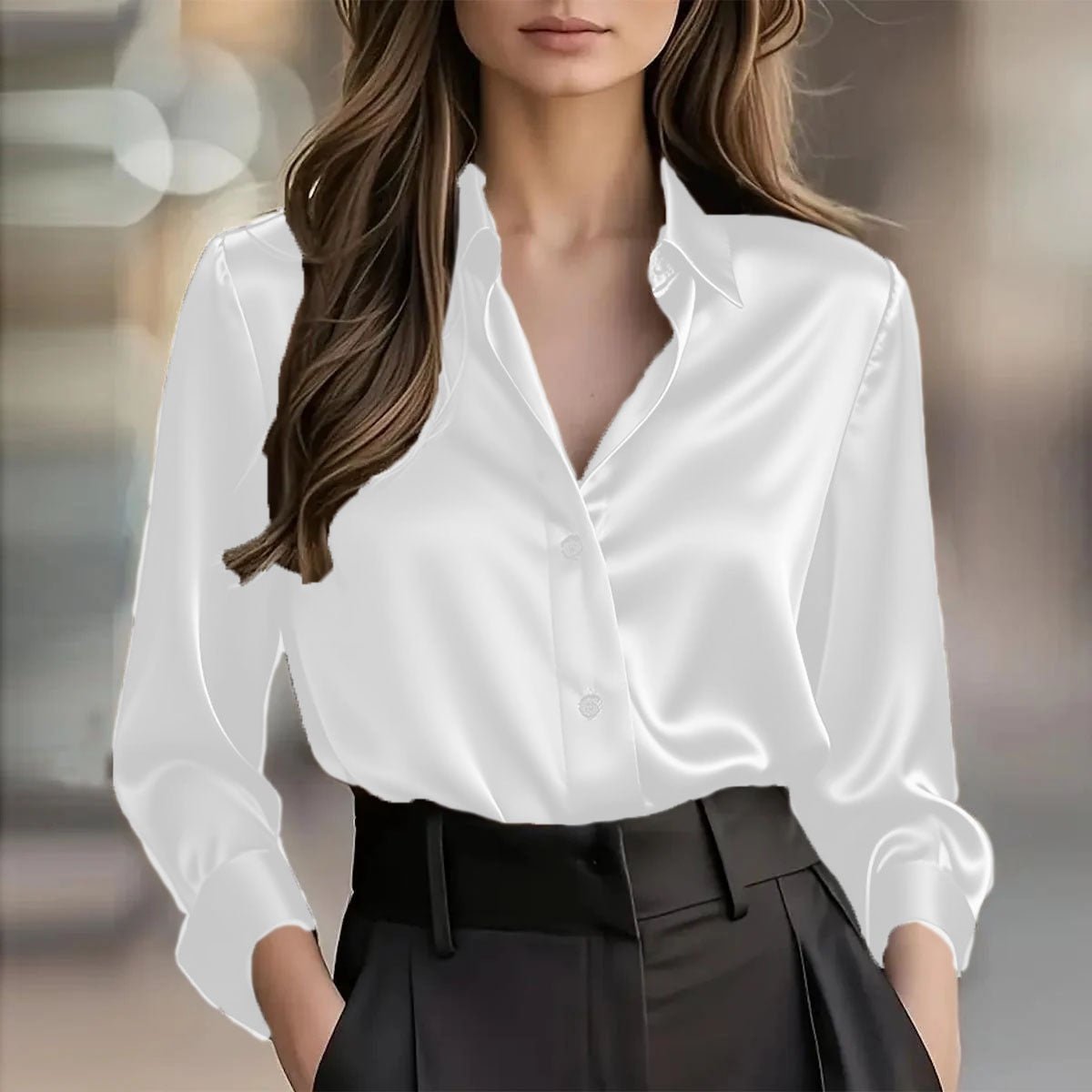 Elegant Satin Long Sleeve Blouse For Women - SEEMS Lifestyle