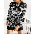 Elk Snowflake Christmas Jacquard Knitted Dress Long Knitted Sweaters - SEEMS Lifestyle