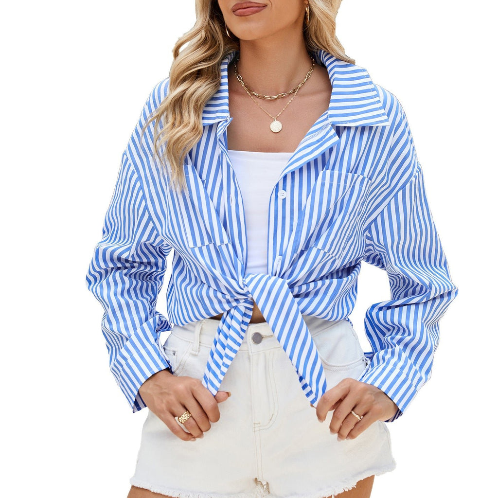 Fashion Striped Long Sleeve Shirt With Pockets - SEEMS Lifestyle