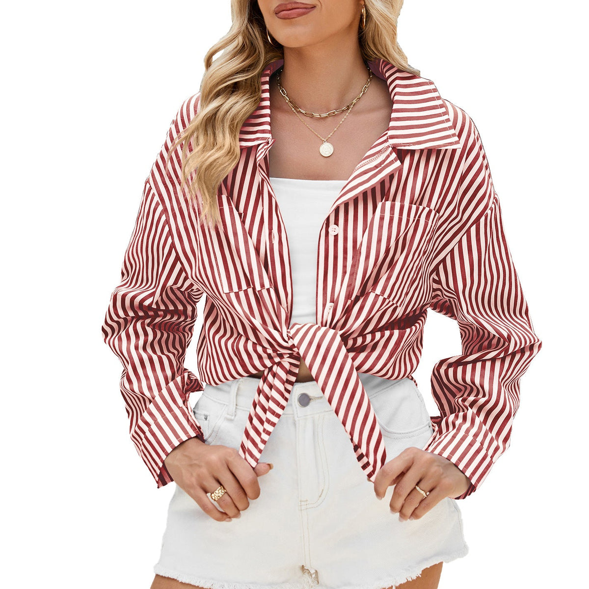 Fashion Striped Long Sleeve Shirt With Pockets - SEEMS Lifestyle