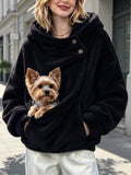 Hooded Plush Pet Pocket Loose Pullover Button Sweater - SEEMS Lifestyle