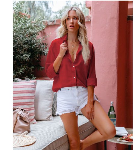 Loose Button Lapel Cardigan Top - SEEMS Lifestyle