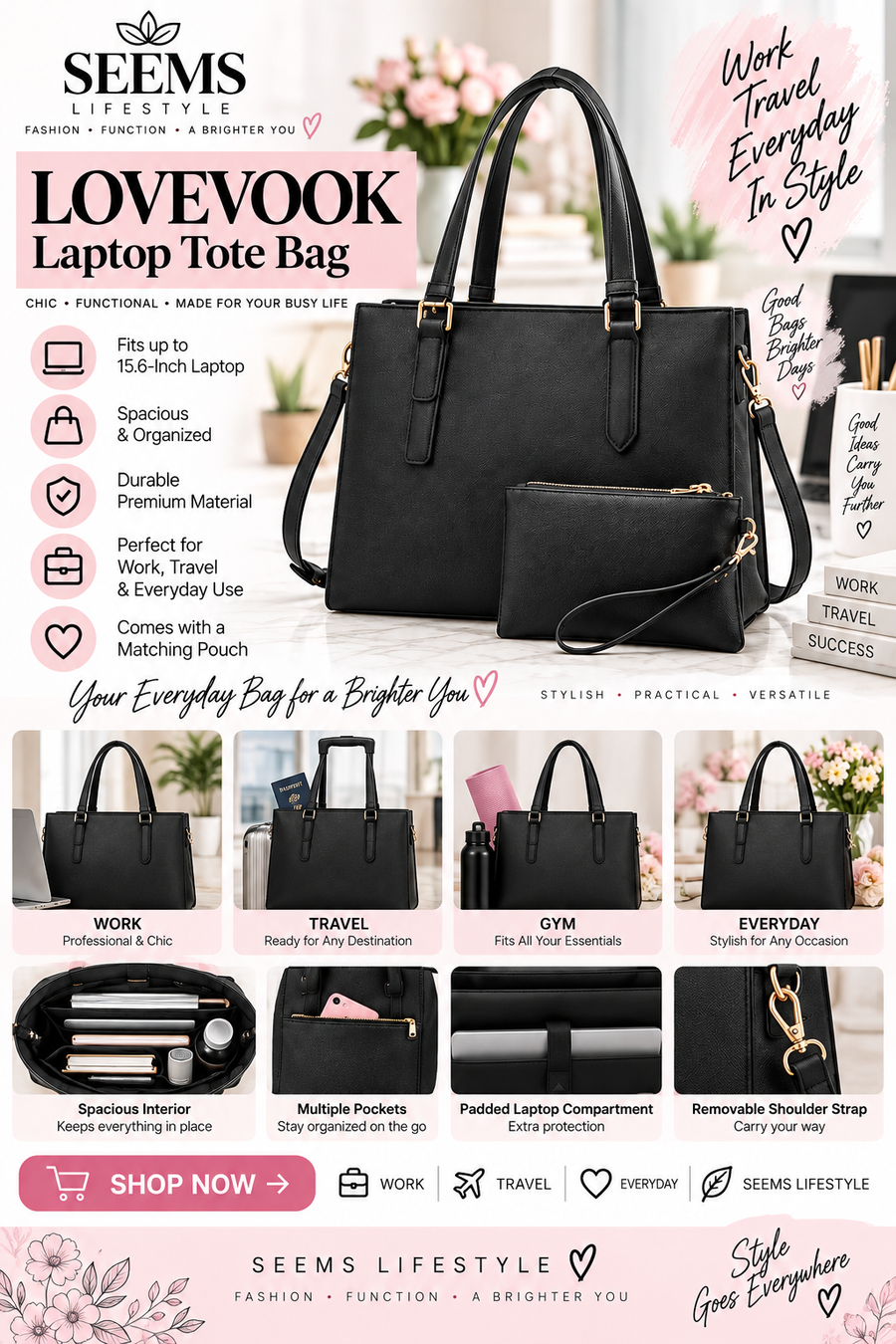 LOVEVOOK Laptop Tote Bag for Women