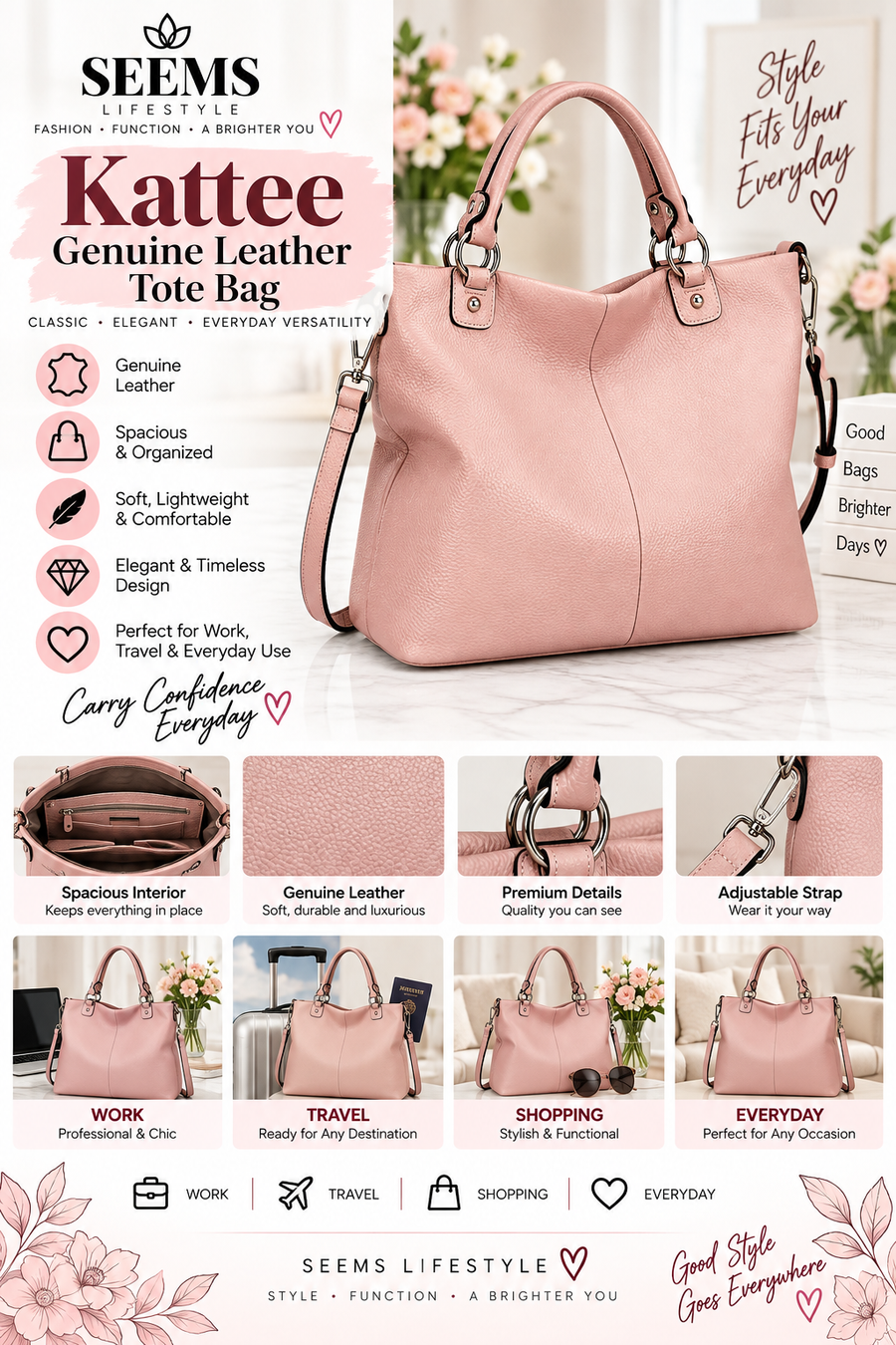Kattee Women's Soft Genuine Leather Tote Bag