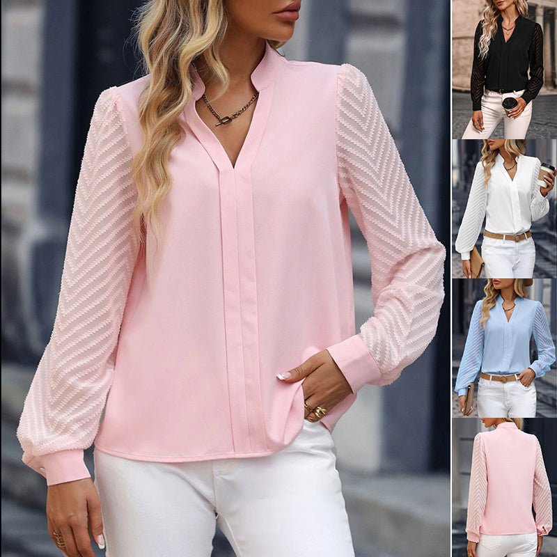 V-neck Long-sleeved Chiffon Shirt - SEEMS Lifestyle