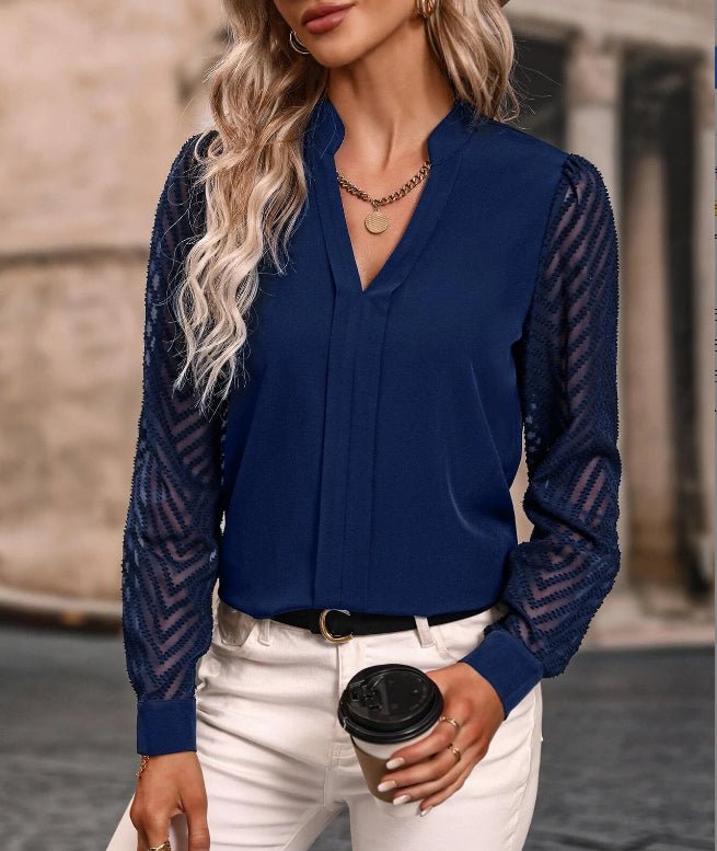 V-neck Long-sleeved Chiffon Shirt - SEEMS Lifestyle