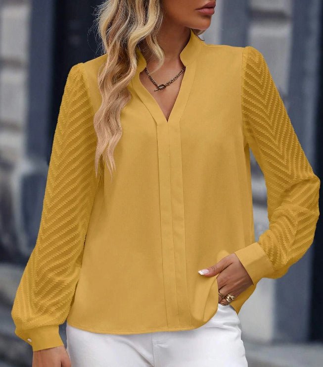 V-neck Long-sleeved Chiffon Shirt - SEEMS Lifestyle
