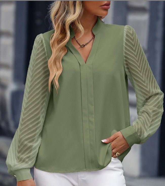 V-neck Long-sleeved Chiffon Shirt - SEEMS Lifestyle