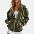 Velvet Hooded Sweatshirt Autumn And Winter Loose Zipper Cardigan Casual Top - SEEMS Lifestyle