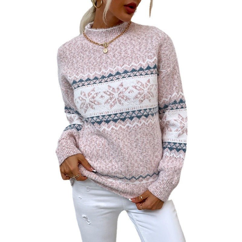 Winter Snowflake Sweater Fashion Half Turtleneck Pullover - SEEMS Lifestyle