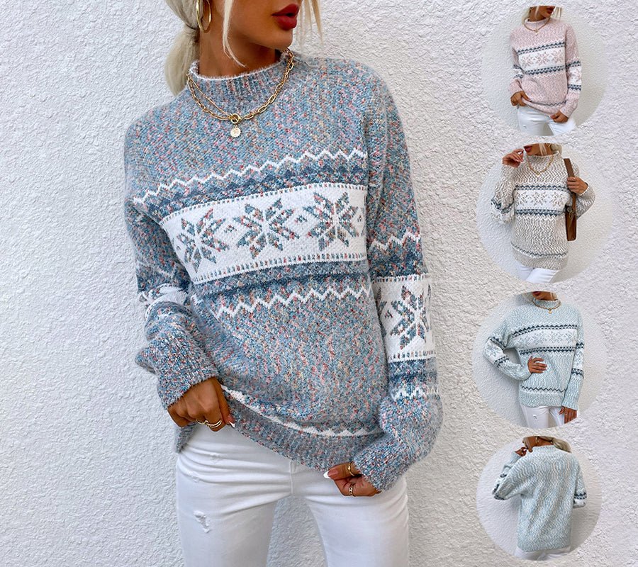 Winter Snowflake Sweater Fashion Half Turtleneck Pullover - SEEMS Lifestyle
