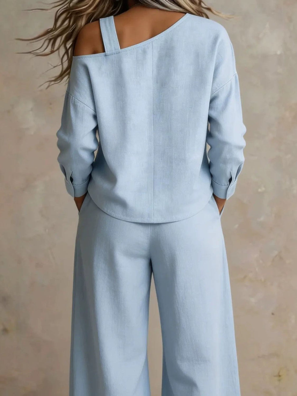Women's Casual Loose Fashion One-Shoulder Linen Blend Two-Piece Set - SEEMS Lifestyle