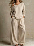 Women's Casual Loose Fashion One-Shoulder Linen Blend Two-Piece Set - SEEMS Lifestyle