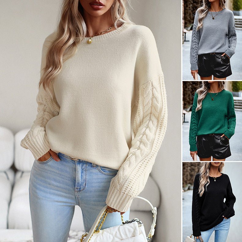 Women's Fashionable Simple Round Neck Sweater - SEEMS Lifestyle