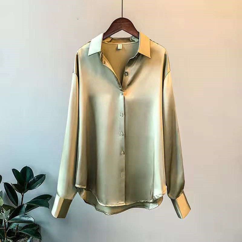 Women's Long-sleeved Satin Shirt - SEEMS Lifestyle