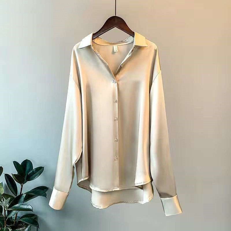 Women's Long-sleeved Satin Shirt - SEEMS Lifestyle