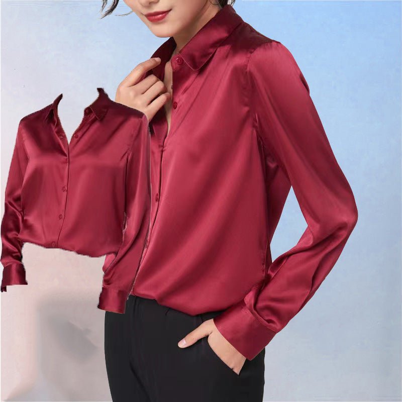Women's Long-sleeved Satin Shirt - SEEMS Lifestyle