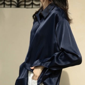 Women's Long-sleeved Satin Shirt - SEEMS Lifestyle