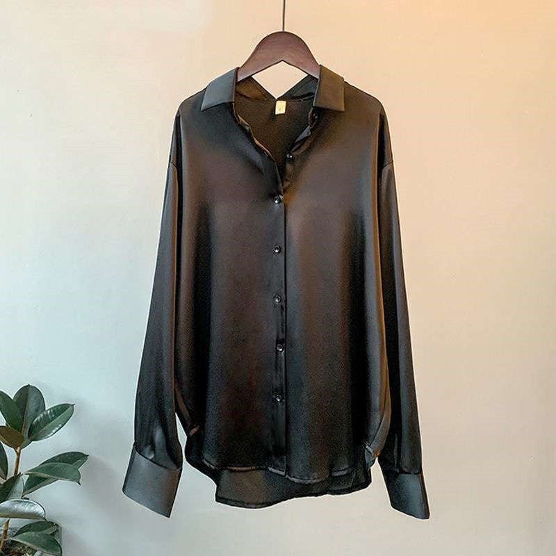 Women's Long-sleeved Satin Shirt - SEEMS Lifestyle