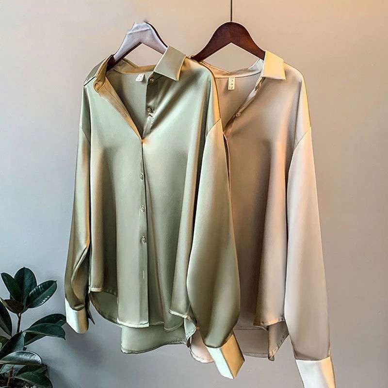Women's Long-sleeved Satin Shirt - SEEMS Lifestyle