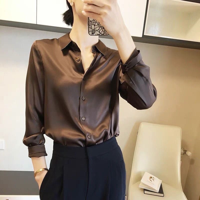 Women's Long-sleeved Satin Shirt - SEEMS Lifestyle