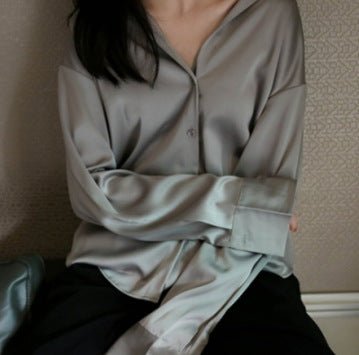 Women's Long-sleeved Satin Shirt - SEEMS Lifestyle