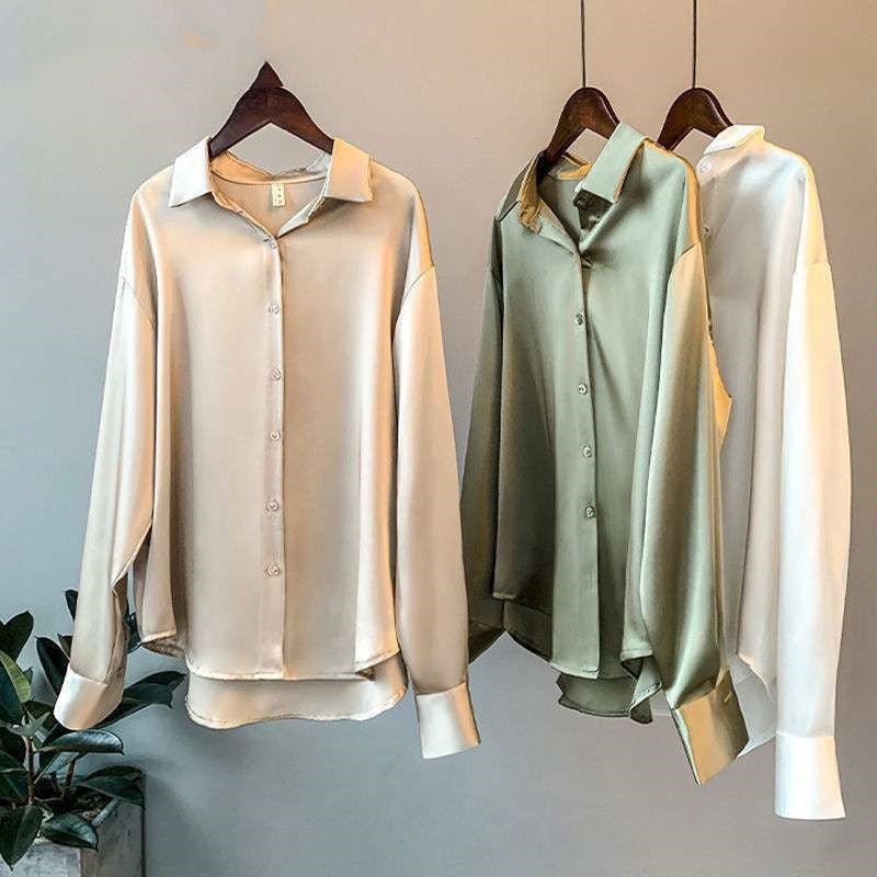 Women's Long-sleeved Satin Shirt - SEEMS Lifestyle