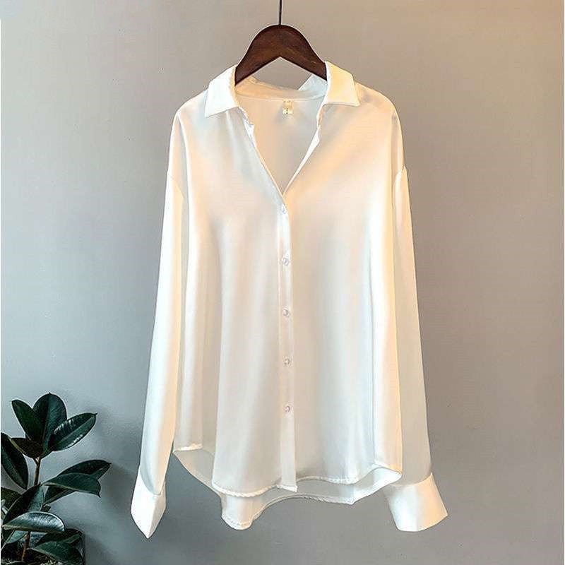 Women's Long-sleeved Satin Shirt - SEEMS Lifestyle