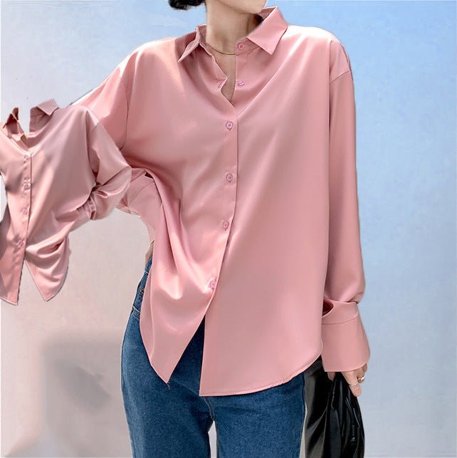 Women's Long-sleeved Satin Shirt - SEEMS Lifestyle